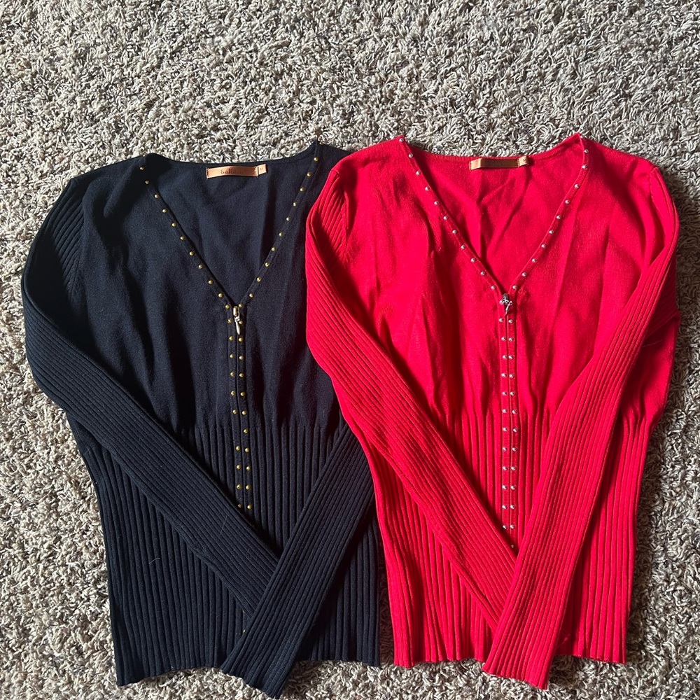 Belldini Black and Red Studded Cardigans